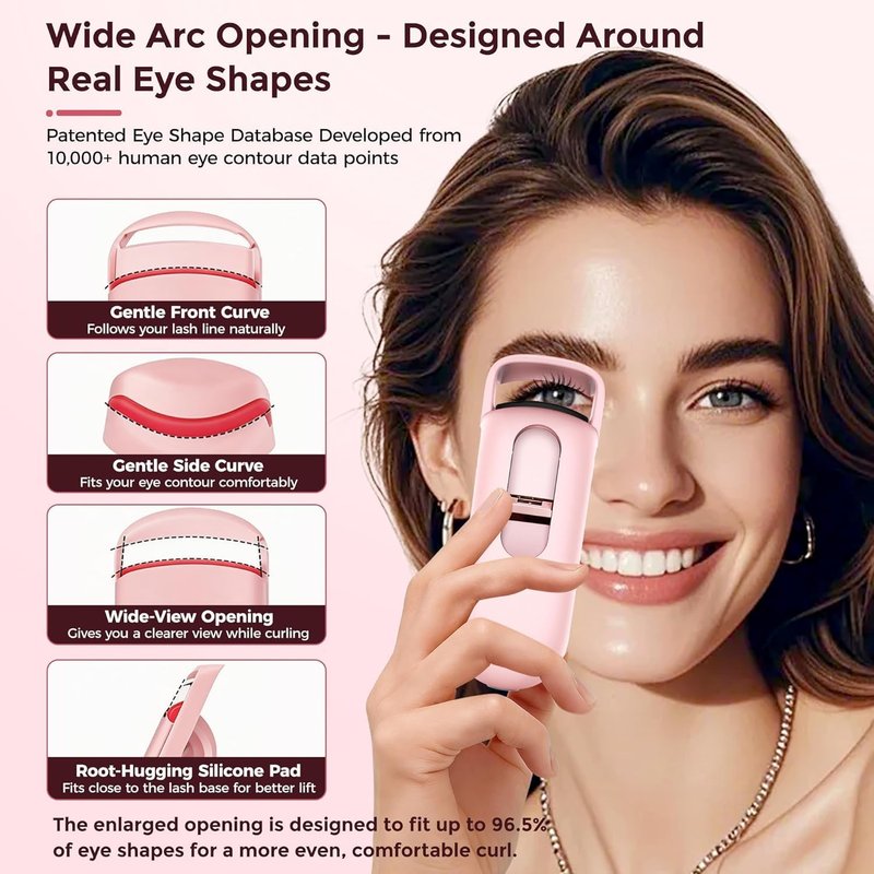 Skiennix Heated Eyelash Curler - Safe Anti-Burn Design with Upgraded Silicone Pad | 24H Natural C-Curl, USB-C Rechargeable