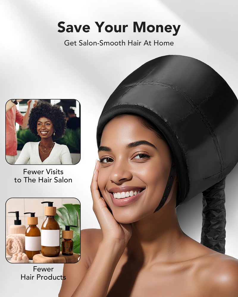 Hooded Hair Dryer for Deep Conditioning - Headband Integrated Hair Bonnet Diffuser Cap Speeds Up Drying Time Adjustable Hair Dryer Caps Safety at Home Fast Drying Portable