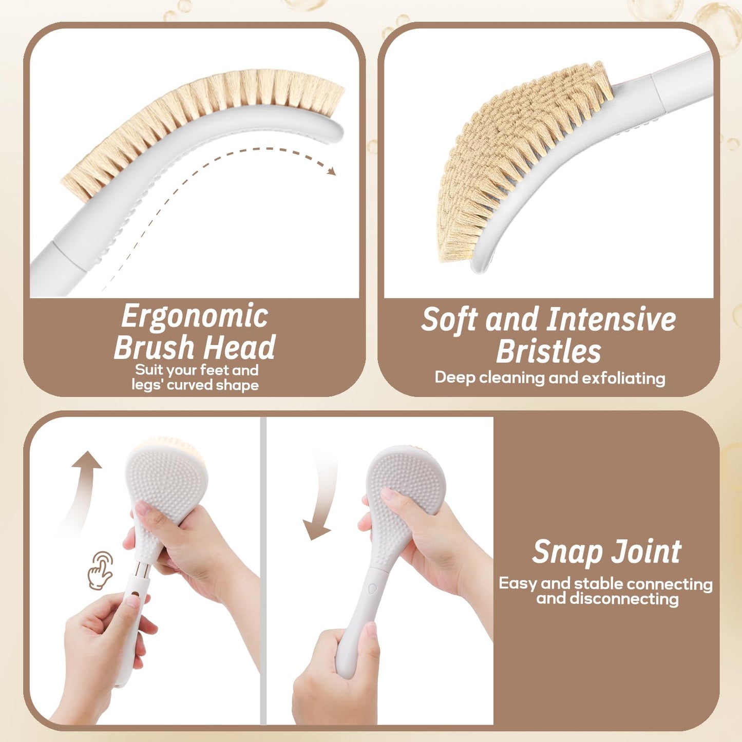 GEENOA Foot Brush/Foot File/Silicone Body Scrubber Set(3PCS), 3-in-1 Foot Scrubber with Long Handle, 10.2’’-27.5’’Adjustable Foot Scrub Brush with Foot File and Silicone Loofah, Gift-Box(White Set)