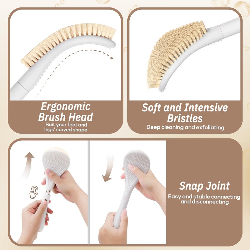 GEENOA New Foot Brush & Foot Files Set(3PCS), 3-IN-1 Foot Scrubber with Long Handle, 10.2’’-27.5’’Adjustable Foot Scrub Brush and 2 Upgrade Foot File Callus Remover, Gift-Box Packed(White+2*Foot File)