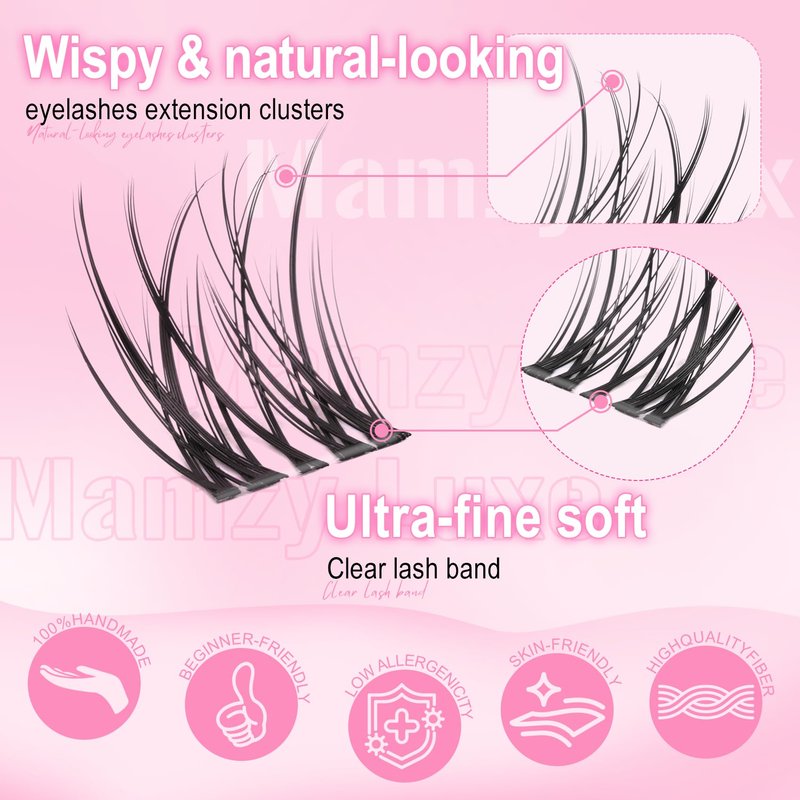 Natural Lash Clusters Kit Short Wispy Eyelash Clusters 8-14MM Clear Band Cluster Lashes Extensions Kit 120Pcs CC-Curly Daily Exquisite Eyelashes Clusters with Bond and Seal and Tweezers