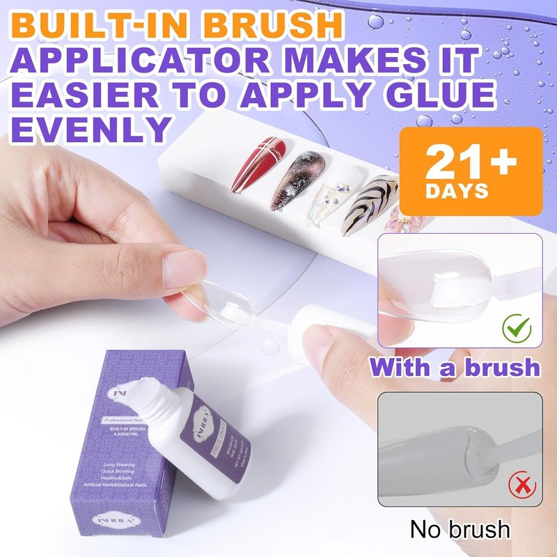 NXJ INFILILA Nail Glue, Professional Brush On Nail Glue, Nail Glue for Acylic Nails, Nail Glue for Press On Nails Fasle Nails Fake Nails Tips Glue Adhesive Long Lasting 7ML/0.23OZ