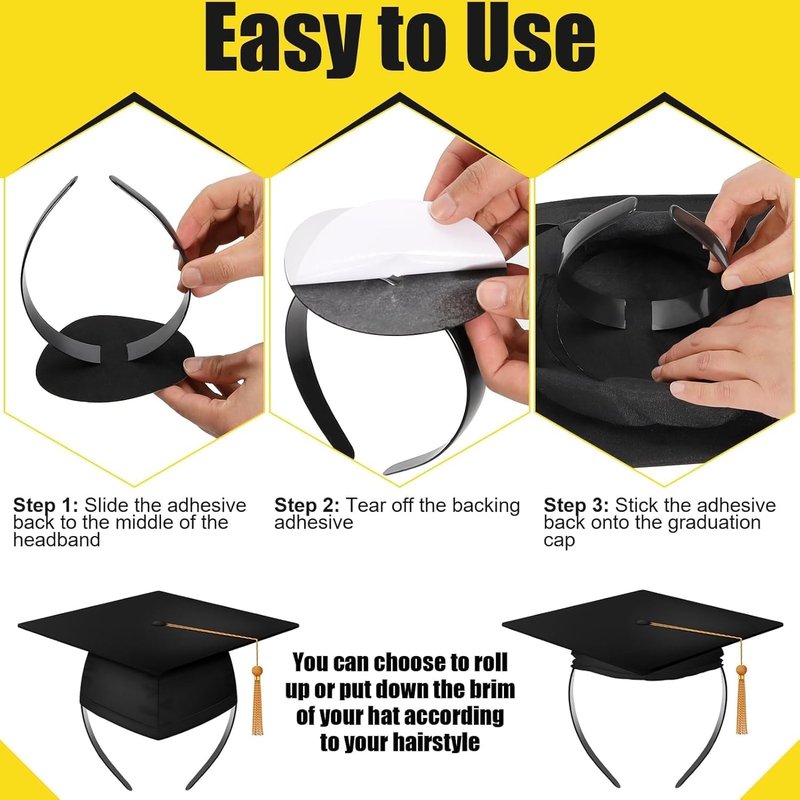 Graduation Cap Headbands - 2 PCS Adjustable Hair Bands with Adhesive Felt | Perfect for Graduates