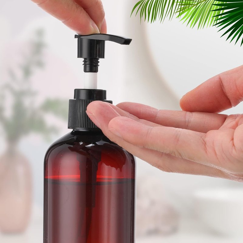 48 Pcs Pump Bottle Set - Refillable Lotion & Shampoo Dispenser | Clear 8oz/250ml Plastic Containers (Amber)