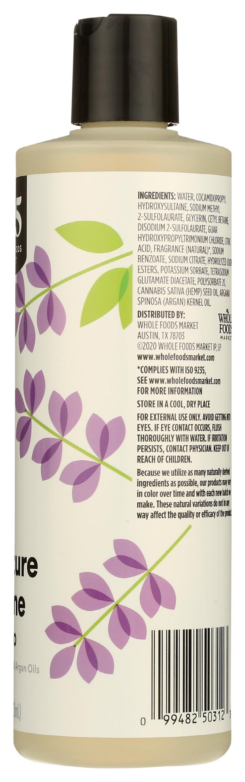 365 by Whole Foods Market, Moisture & Shine Shampoo with Hemp Seed & Argan Oil, Lavender Scent, 16 Fl Oz