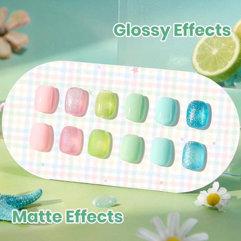 Beetles Hema Free Gel Polish Set, 15 ML 6 Colors Pastel Cat Eye Pink Green Blue Glitter Gel Nail Polish Kit Soak Off UV Nail Art DIY at Home Salon Spring Summer Gift for Women