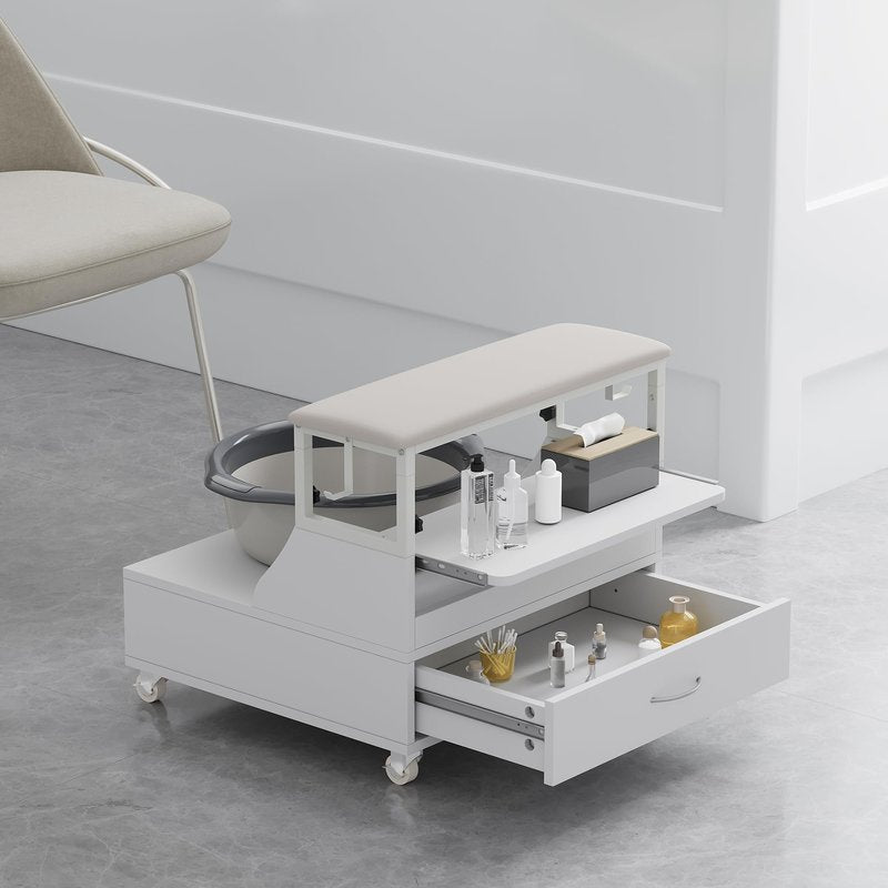 Pedicure Foot Rest with Wheels, Portable Pedicure Stool Adjustable 2-Level Height, Mobile Pedicure Cart Trolley for Foot Bath, Spa Cart, Manicure Furniture for Beauty Salon or Spa, Massage Station