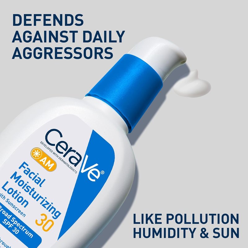 CeraVe AM Facial Moisturizing Lotion - Oil-Free SPF 30 with Hyaluronic Acid & Niacinamide | 3 Ounce
