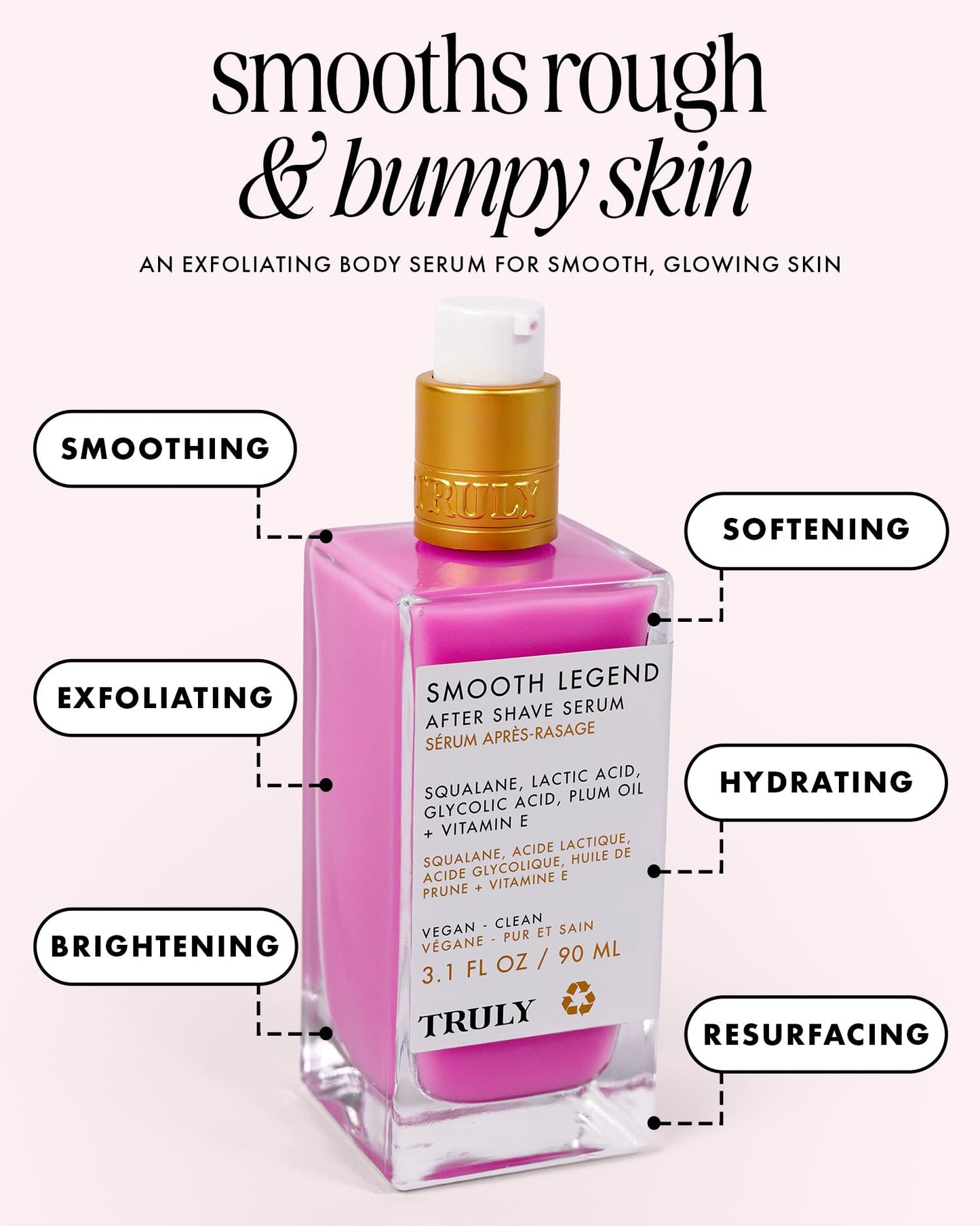 Truly Beauty Smooth Legend After Shave Serum | Reduces Bumps, KP & Strawberry Skin | Hydrating Treatment with Peptides, Hyaluronic Acid & Aloe Extract | Smooths & Calms Skin (3.1 Fl Oz)