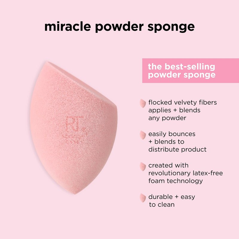 Real Techniques Miracle Powder Sponge, Makeup Blending Sponge For Powder Products, Set Makeup For Natural Finish & Cloud Skin, Buildable Coverage, Velvet Material, Latex-Free Foam, 2 Count