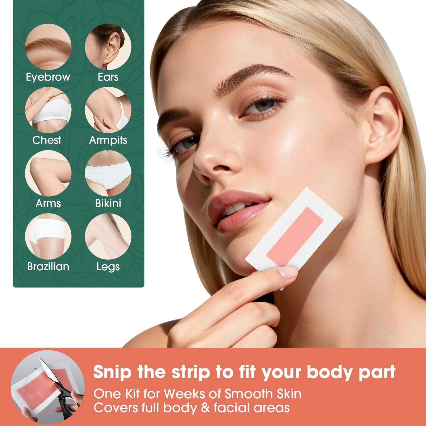 Wax Strips for Hair Removal: 60 Count Face & Body Waxing Kit for Women & Men, Ready to Use Cold Wax Strips for Facial Hair Removal, Upper Lip, Chin, Bikini, Underarm, Arms, Legs, Sensitive Skin