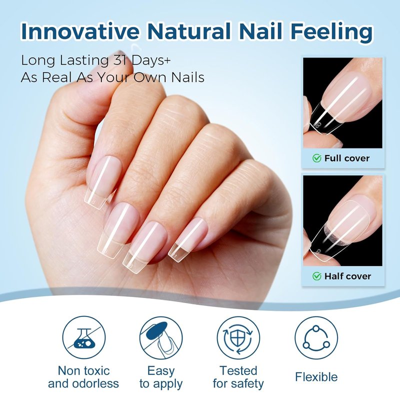 Short Coffin Nail Tips - 240pcs Soft Gel Half Matte Clear Fake Nails | Pre-Shaped for Beginners & Professionals