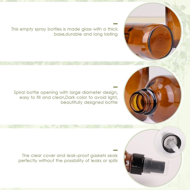 Amber Glass Spray Bottles - 4oz Fine Mist Refillable Containers | Set of 24 for Oil, Perfume, Body Sprays