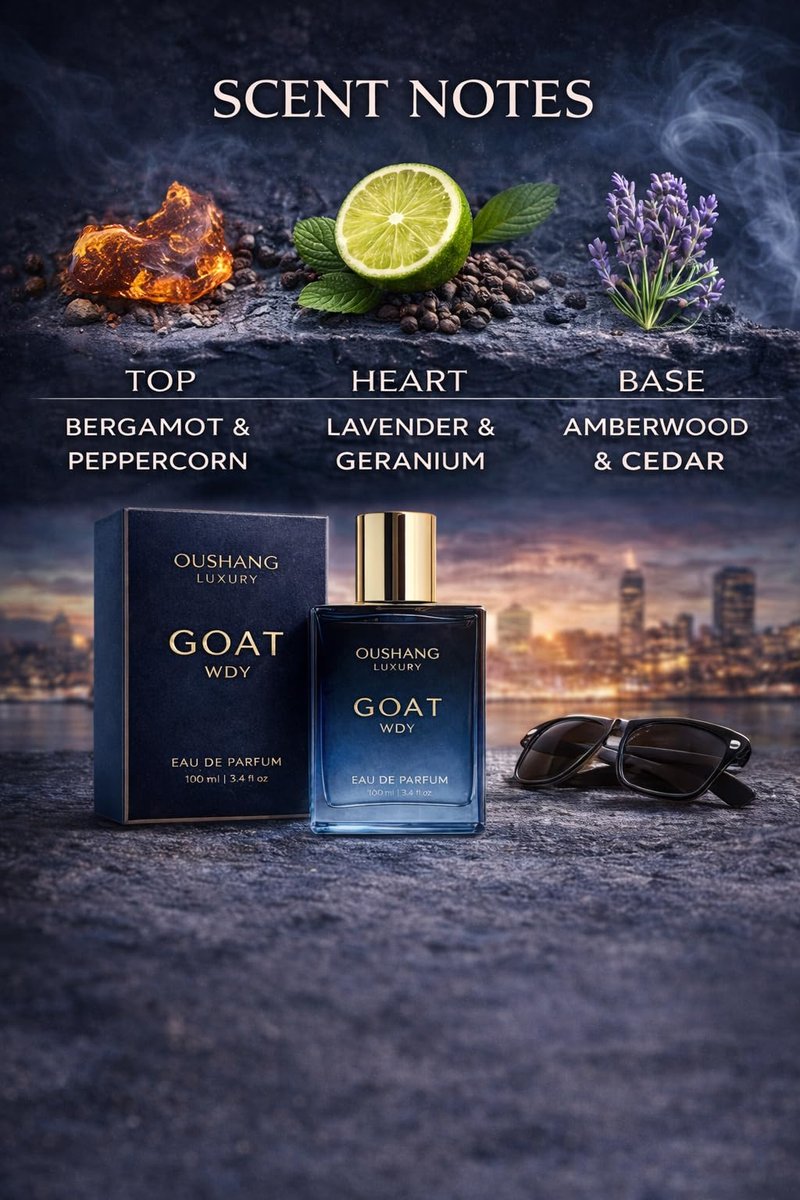 OUSHANG GOAT WDY Men's Eau De Parfum 100ml – Fresh Woody Spicy Fragrance for Men, Long Lasting Cologne Spray with Bergamot Pepper Lavender Amberwood Cedar, Masculine Everyday Luxury Scent