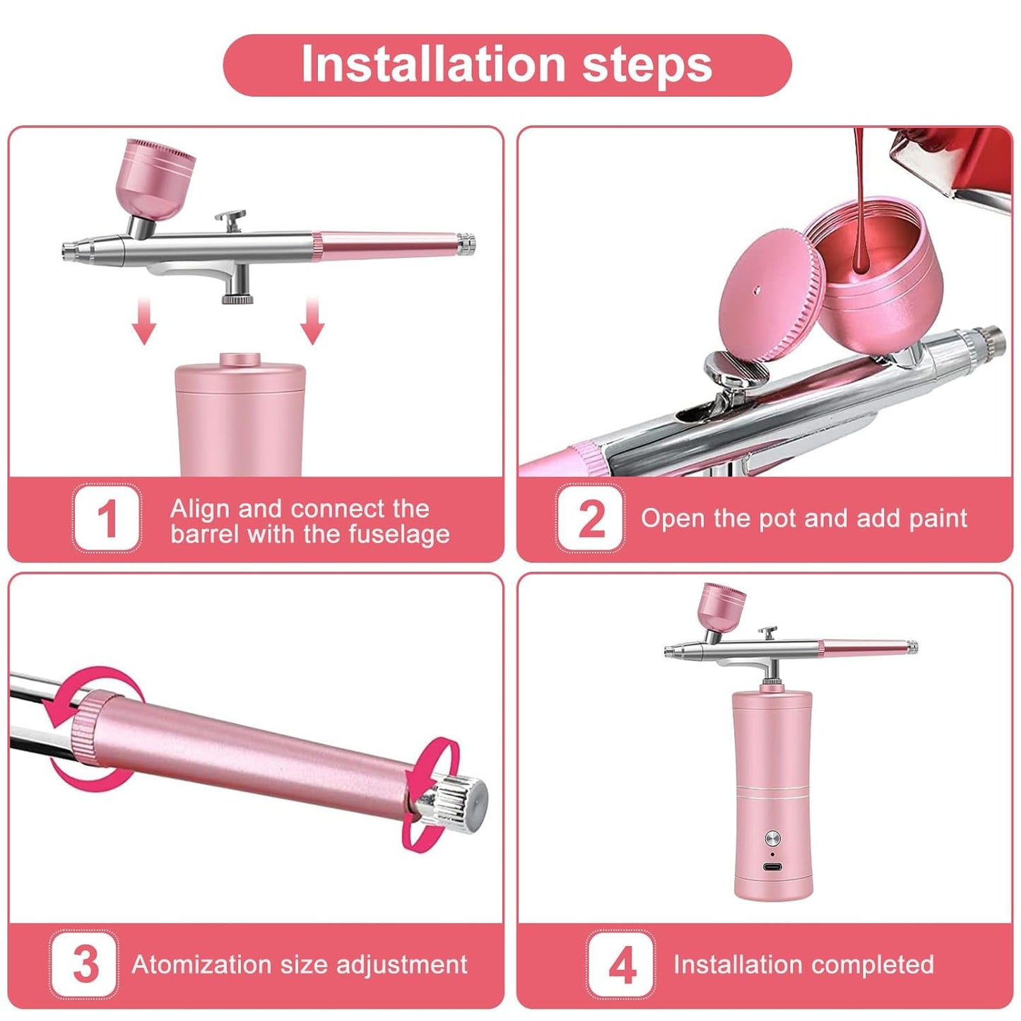 ZPSHYD Airbrush Kit - Portable Wireless Air Brush with Compressor for Nail Art & Makeup (Pink)