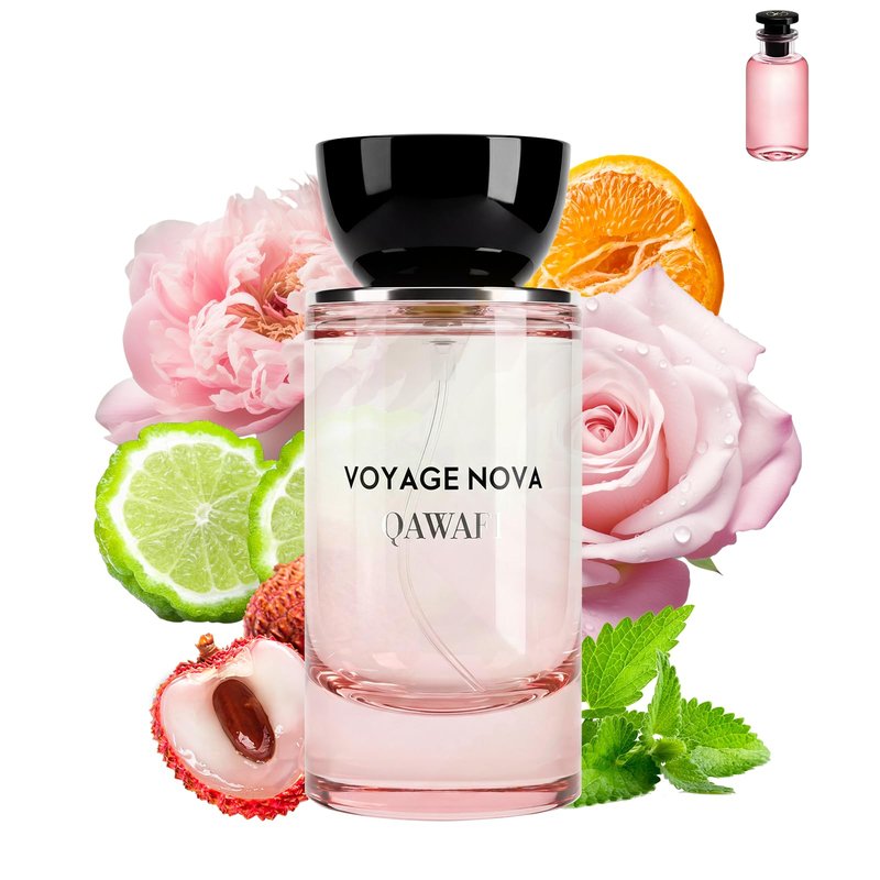 QAWAFI Voyage Nova Eau de Parfum for Women, Lychee Bergamot Ginger, Rose Peony Cocoa Blossom, Elegant Patchouli, Long Lasting Spring Fall Perfume, 50ml 1.7fl oz