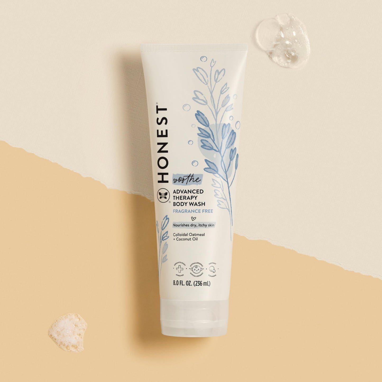 The Honest Company Eczema Soothing Therapy Cleansing Body Wash, Naturally Derived Gentle for Baby, Prebiotics Colloidal, Oatmeal, 8 oz