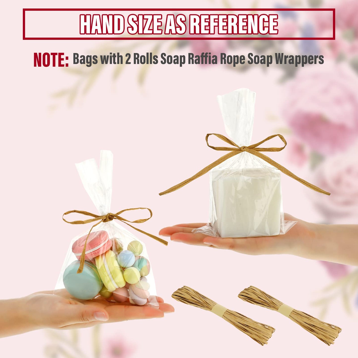 Tudomro 100 Pcs Clear Soap Bags for Packaging 5'' x 8'' Flat Cellophane Candy Wrappers Bags with Raffia Rope for Homemade Soap Making Supplies Wedding Craft Gift Birthday Party Favor