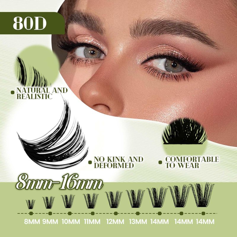 FADVAN Lash Clusters Kit 80D Lash Extension Kit 8-16mm Thick Cluster Eyelash Extensions Long Lash Clusters Soft Individual Lashes DIY with Lash Bond and Seal Lash Tweezers(80D, 0.07D, 8-16mm, Kit)