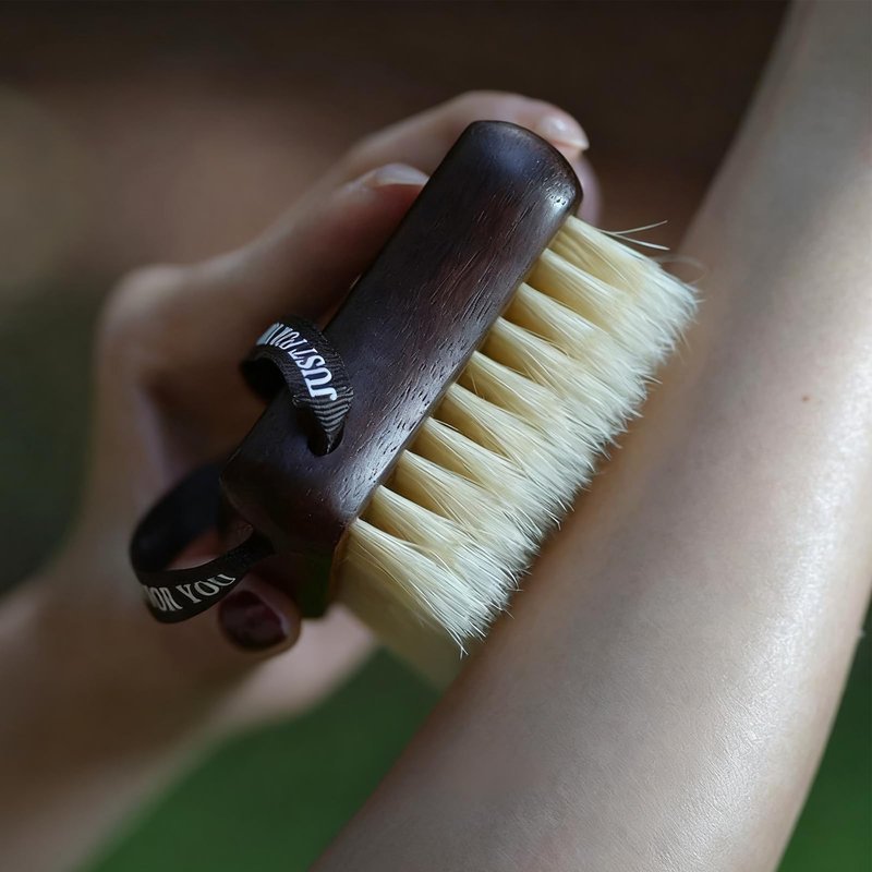 EnamelEVO Dry Brushing for Lymphatic Drainage,Natural Bristle Exfoliating Brush Ergonomic Design with Elastic Strap Soft Bristles Brush All Skin Types (Mini Dry Brush)