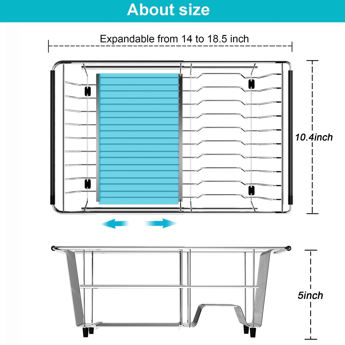 iPEGTOP Capacity Expandable Over Sink Dish Drying Rack, Multifunctional Adjustable (14"-18.5") Rustproof Stainless Steel Dish Drainer Organizer Shelf with Utensil Holder for Kitchen Counter Sink