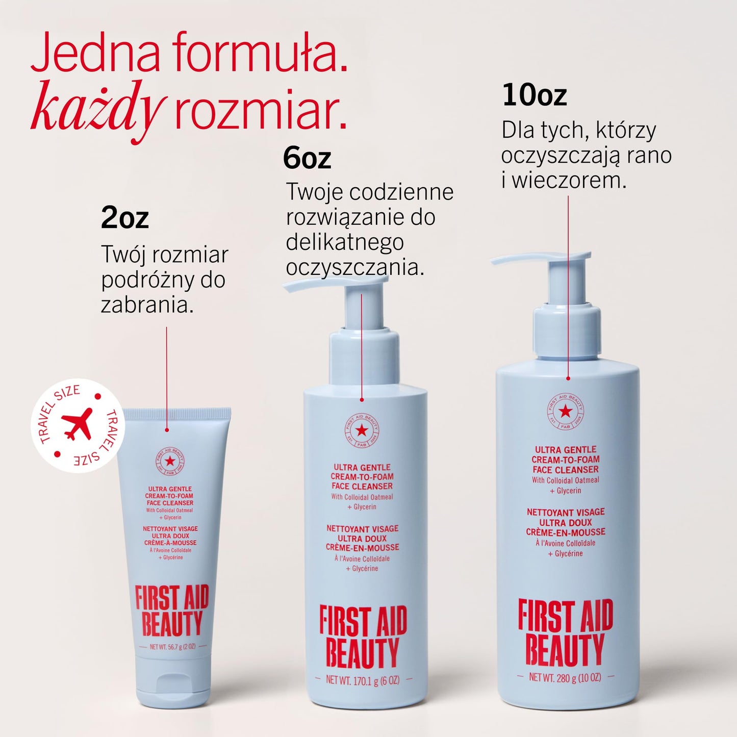 First Aid Beauty Ultra Gentle Cream-to-Foam Facial Cleanser, Fragrance Free Makeup Removing Face Wash with Colloidal Oatmeal & Glycerin, Sensitive & Acne-Prone Skin, 2 oz, Travel Size