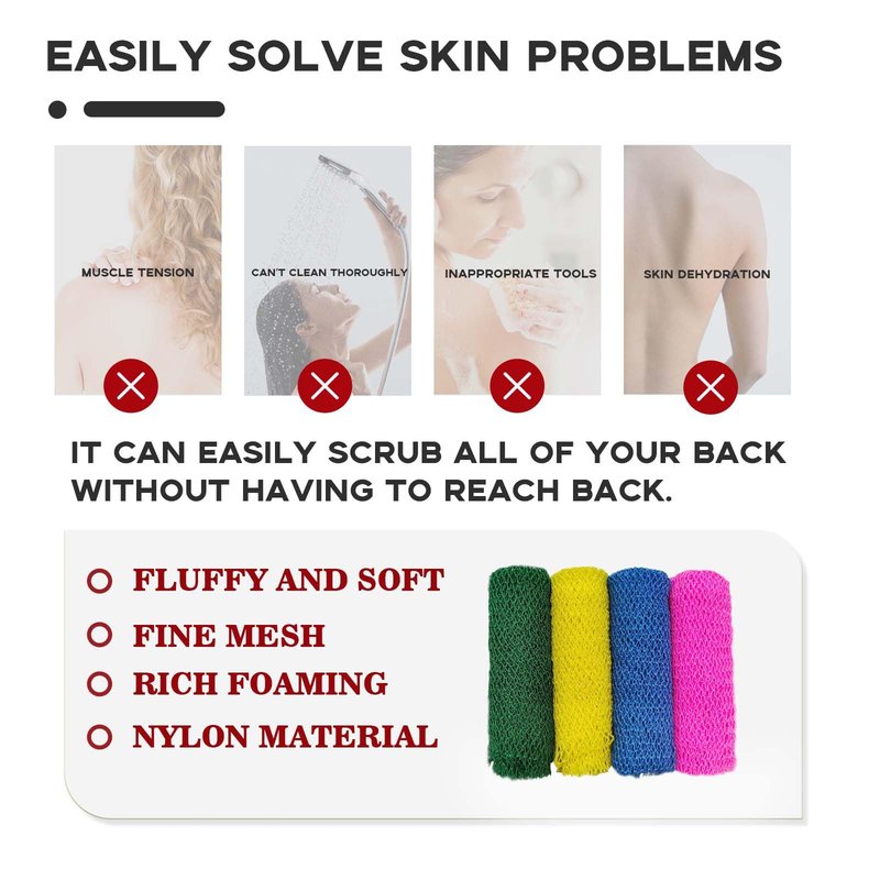 3 Pieces African Net Sponge Authentic, Exfoliating Scrubber Long Net Bath Sponge for All Skin Types, Body Scrubber for Women and Men Daily Use Body Care, Gentle Exfoliation
