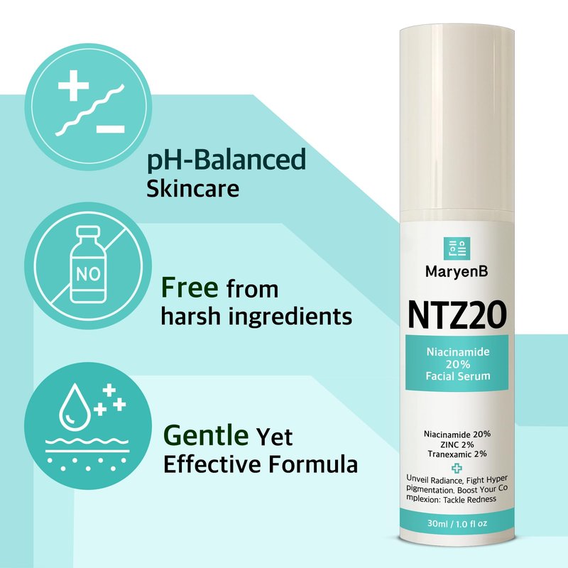 20% Niacinamide + 2% Tranexamic Acid + Zinc PCA Face Serum for Uneven Tone, Pores & Blemish-Prone Skin, Hydrating Facial Serum with Aloe, Green Tea, Hyaluronic Acid, 1 Fl Oz (30ml)