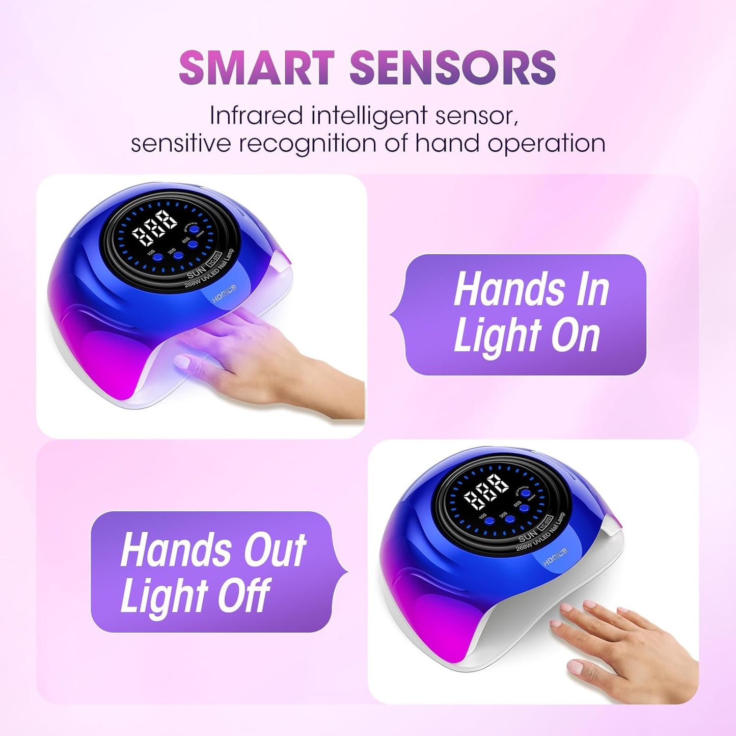 UV LED Nail Lamp - 268W Nail Dryer for Gel Polish with 4 Timers & Automatic Sensor | Colorful Design for Home & Salon