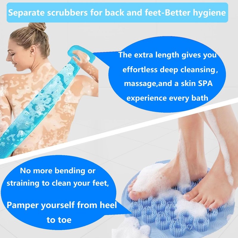 Foot Scrubber&Back Scrubber for Shower Set.Detachable Exfoliating Back Scrubber with Handle+Suction Cup Anti-Slip Foot Scrub Mat Wall Mount for Hygienic Storage&Deep-Cleaning for Men&Women(Pink)