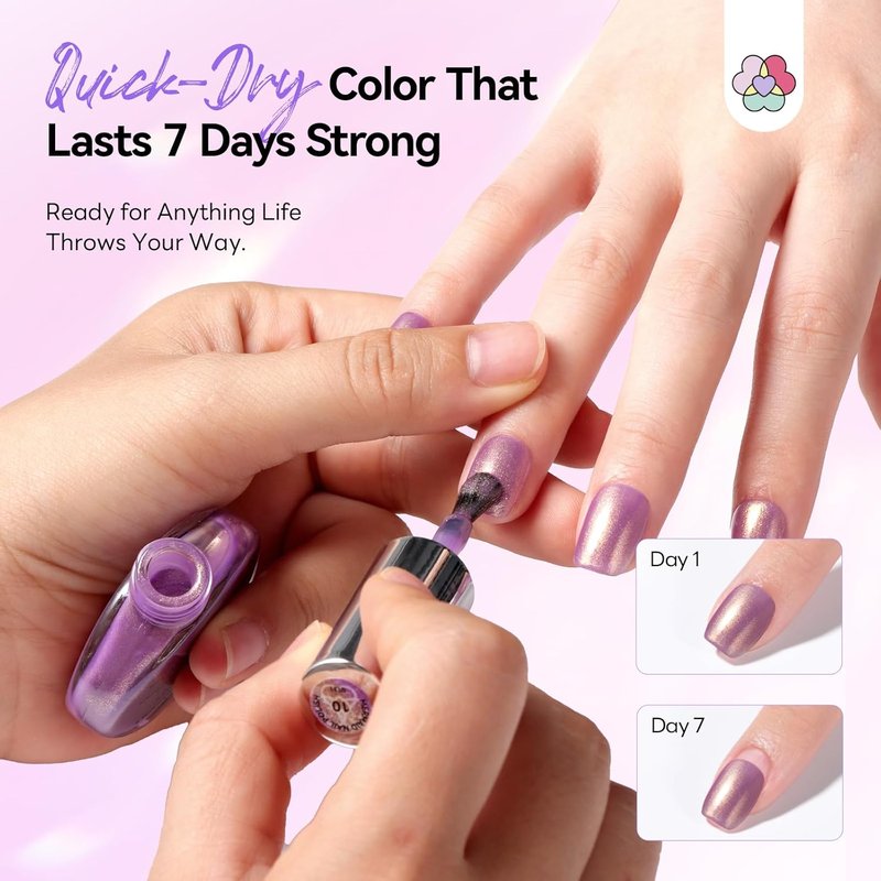 SAVILAND Pearl Nail Polish Set: Quick Dry 12-Free Aurora Summer Nail Polish 6 Shimmer Purple Pink Blue Colors Fingernail Polish Set Vegan Nail Toes Lacquer DIY Nail Art Home Use Christmas Gift Women