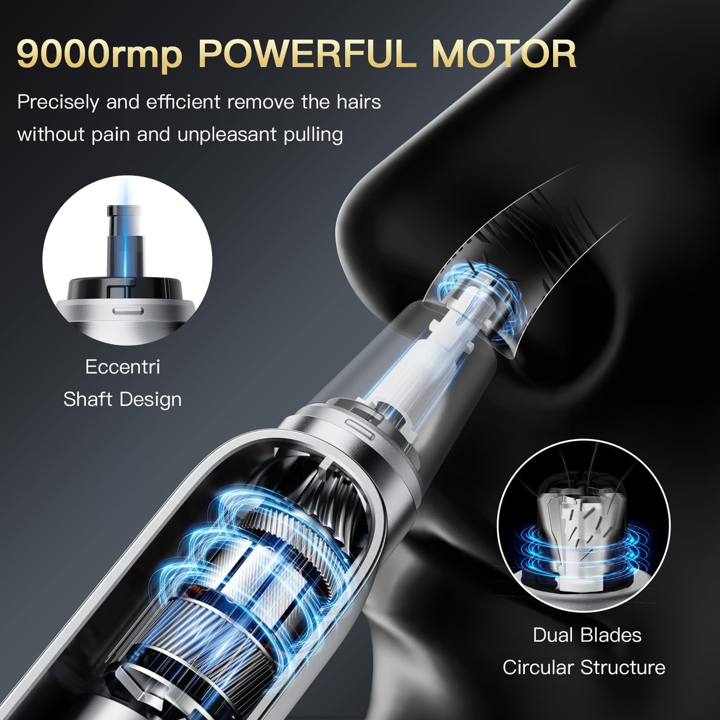 coldSky Ear & Nose Hair Trimmer with LED Display for Men Women - Professional Painless Eyebrow & Facial & Nose Hair Trimmer, USB Rechargeable, Dual-Edge Blades for Smoother Cutting Sliver