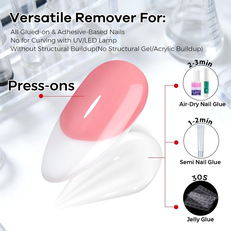 Glamonade Press on Nail Glue Remover: Pinpoint Fake Nails & Artificial Nail Tips Liquid Non-Acetone Nails Glue Remover Not for UV Gel - Needle Tip