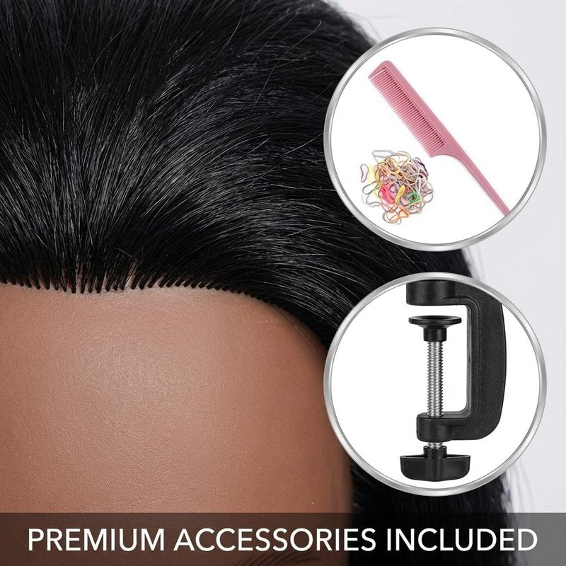 16 Inch 100% Real Hair Mannequin Head for Kids Braiding, Practice Training Doll Head for Hairstyle Styling Braiding Cosmetology (black-16)