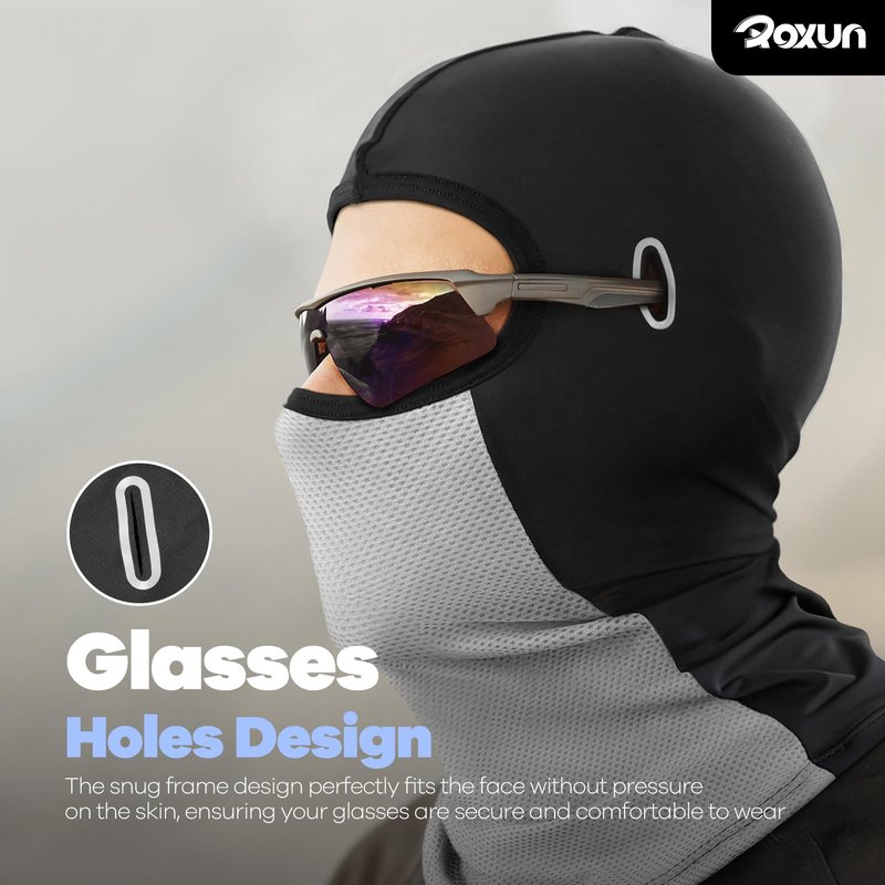 ROXUN Balaclava Cycling Face Mask, Summer Cooling Ice Silk Mesh Moto Sun Protection Ski for Men Women Black