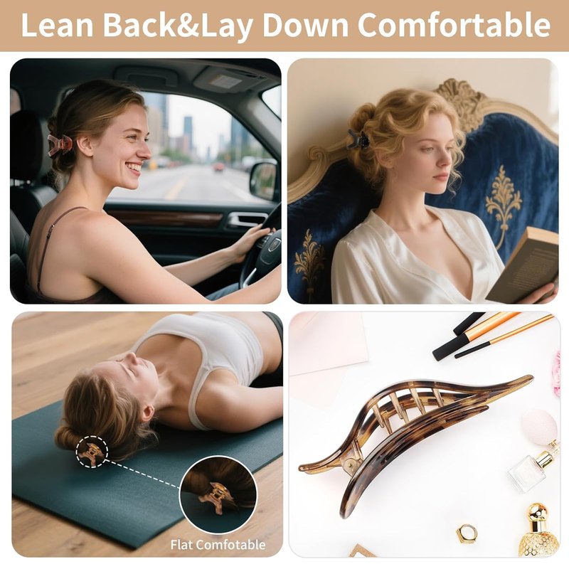 Large Hair Claw Clips for Women - 8 Pcs Square & Flat Clips for Thick or Thin Hair | Leopard Print Design