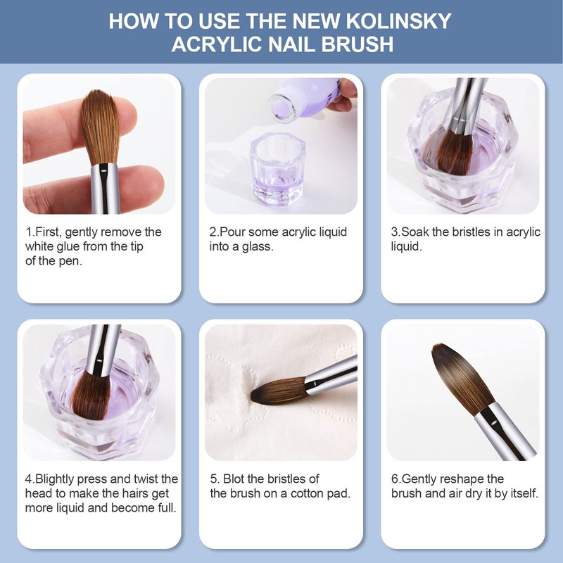 Acrylic Nail Brush Size 4,KEMEISI 100% Pure Kolinsky Nail Art Brushes Sturdy Handle Oval Shaped Acrylic Powder Nail Design Tools for Professional Manicure DIY Home Salon (Blue Gradient)