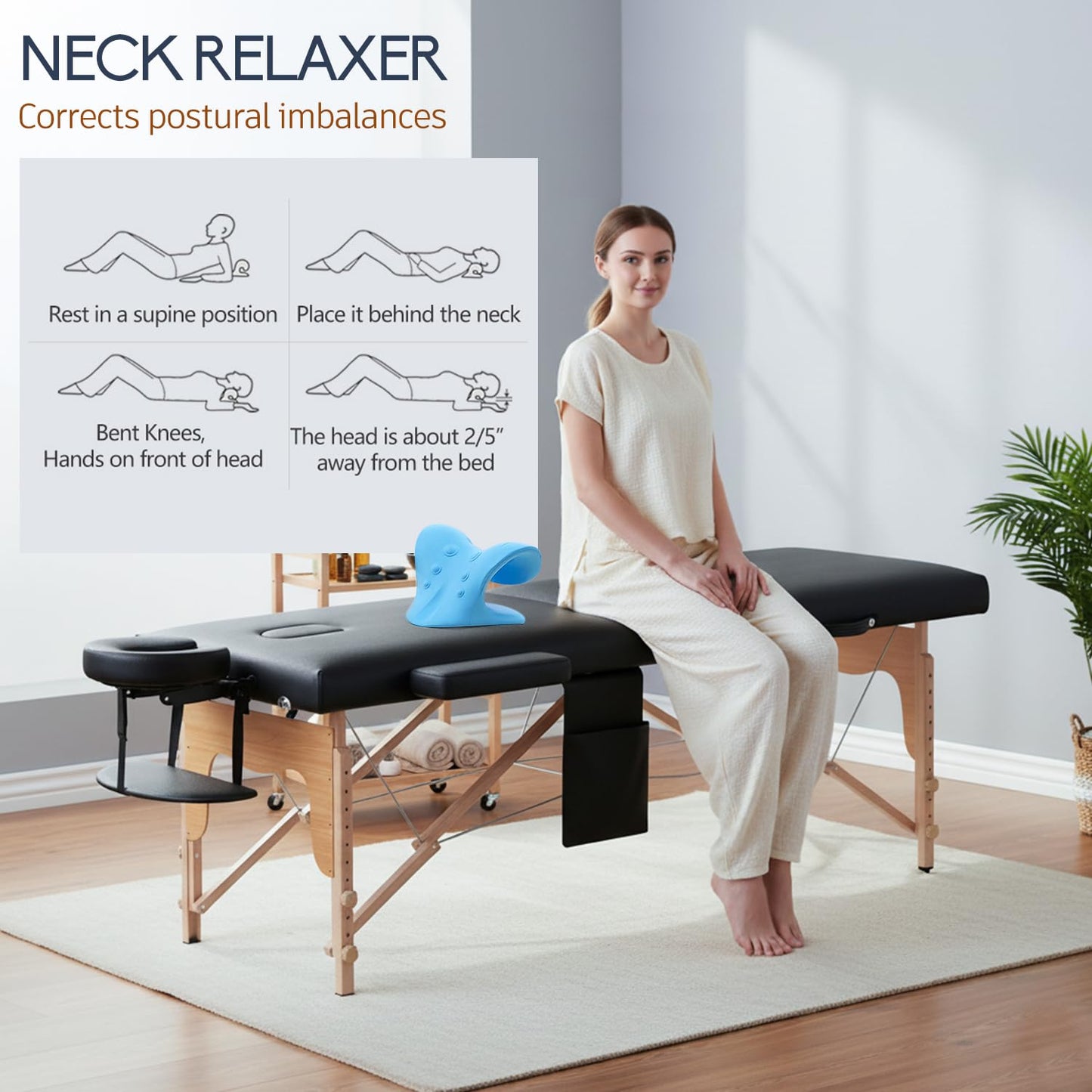 VIRRMO Portable Massage Table with Neck Stretcher, Adjustable Lash Bed Massage Bed Tattoo Table for Eyelash Extensions Beauty Tattoo,Black