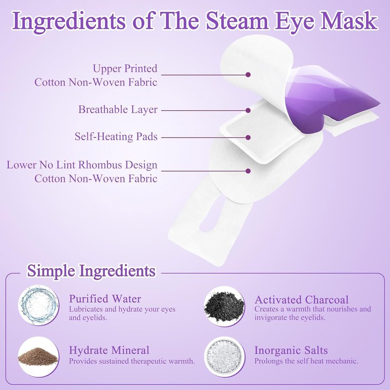 Heated Eye Mask for Sleeping - 16 Packs Self-Heating Steam Eye Masks | Lavender Warm Compress for Home, Office & Travel