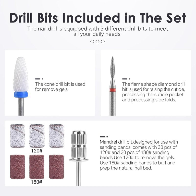 Electric Nail Drill Machine - Portable Electric Nail File for Acrylic & Gel Nails | Professional Manicure Kit in Grey