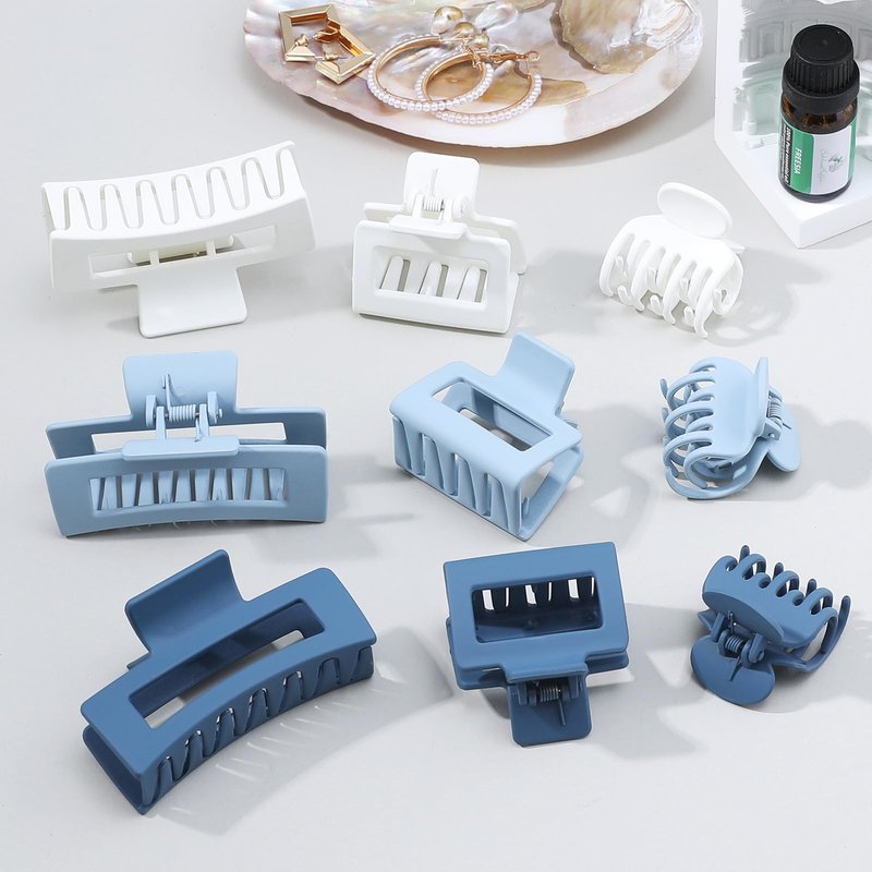 CHANDAT 3 Style Blue Hair Claw Clips Set - 9 pcs Medium Rectangle and Square Clips for Thick and Thin Hair Women's Accessories