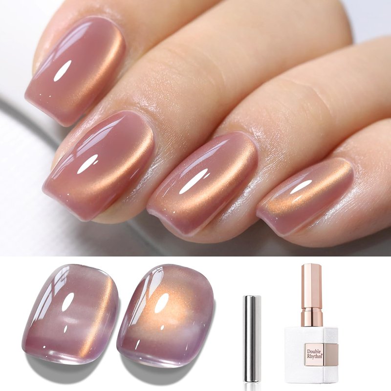 Double Rhythm Cat Eye Gel Polish - 15ML Holographic Glitter in Golden Violet | Soak Off Magnetic Nail Art