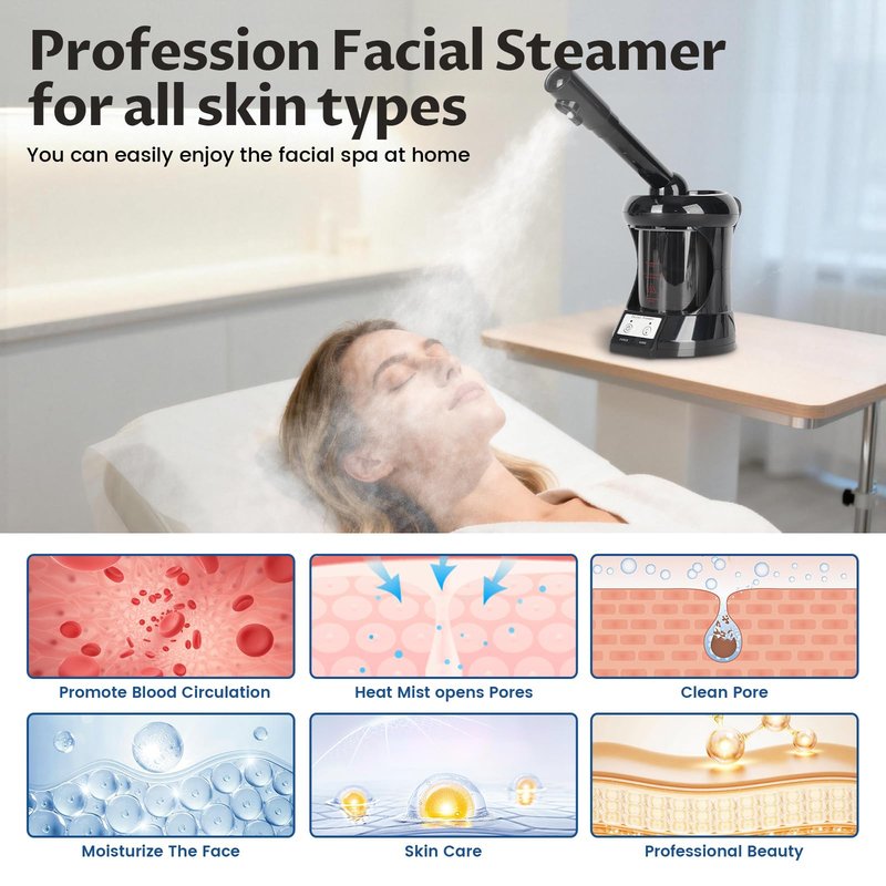 Hair Steamer, Hair and Face Steamer with Extendable Arm, Portable Tabletop Steamer, Ideal for Home Personal Care and Beauty Salon