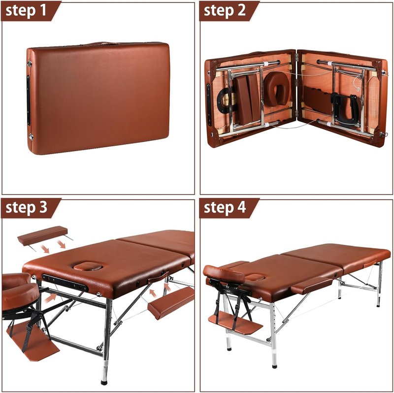 cozypony Massage Table Portable Height Adjustable Massage Bed Lightweight Foldable Spa Lash Tattoo Esthetician Bed 24" Wide Aluminum 2 Fold with Carrying Case (Pink)