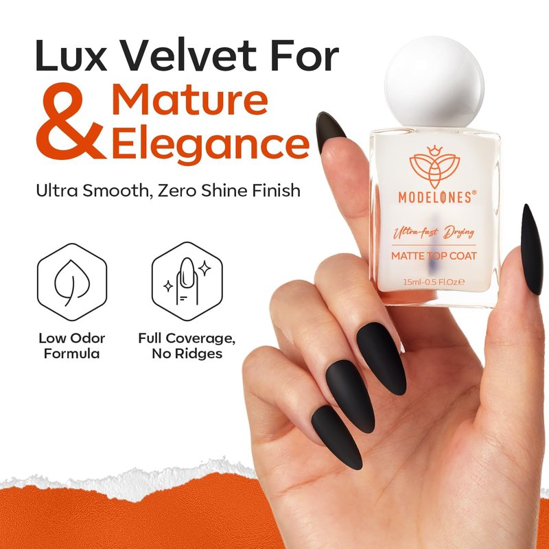modelones Matte Top Coat Nail Polish, Quick Dry No Chip Long Lasting Clear Nail Polish Top Coats Classic Matte Effect Protects Color & Nails Top Coat Manicure Salon Quality 0.5 Fl Oz