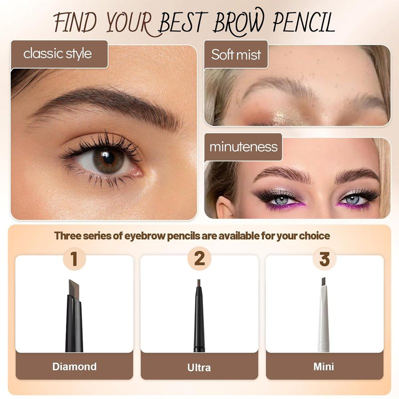 Eyebrow Pencil - Retractable Definer with Dual Brush & Ultra-Fine Tip for Precise Makeup | Waterproof Gel Formula in Tea Brown (Mini)