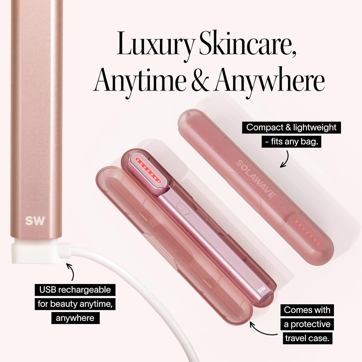 Solawave 4-in-1 Red Light Therapy Wand - Anti-Aging Beauty Device for Face & Neck | Galvanic Massager & Warmth (Rose Gold)
