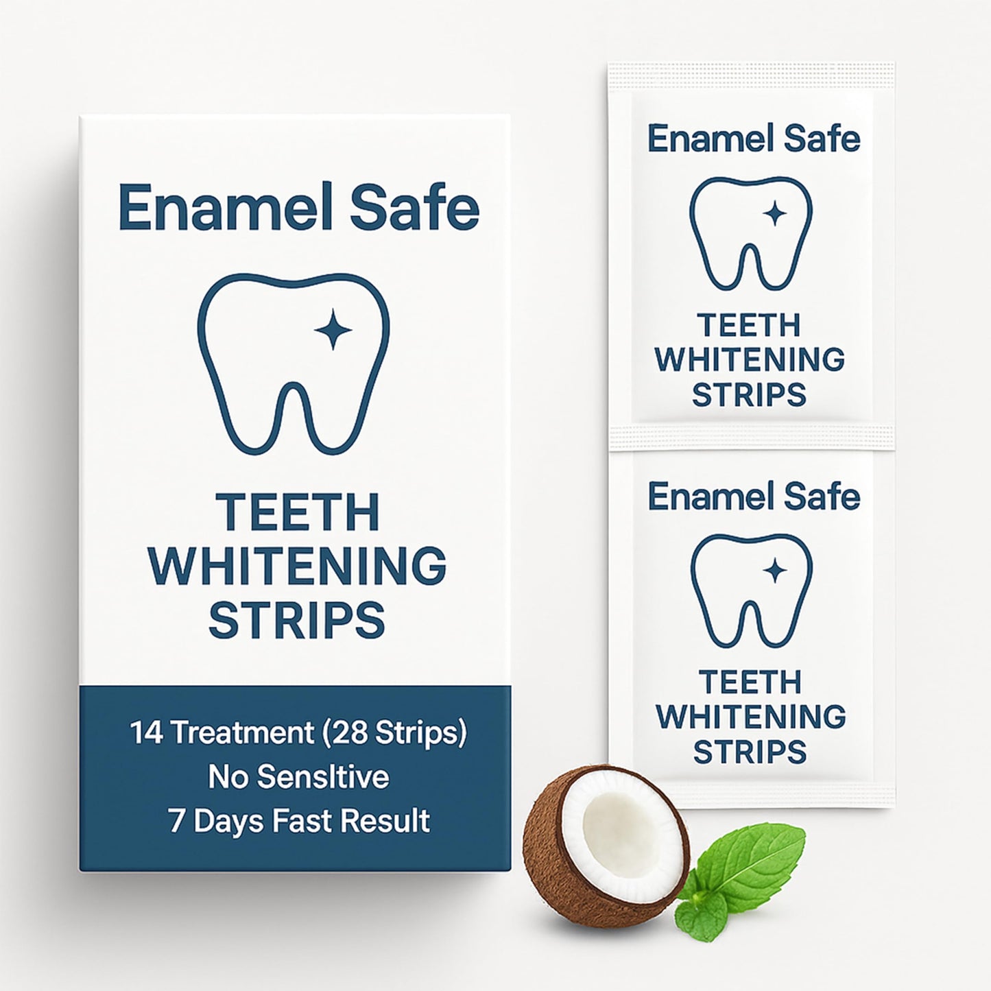 Teeth Whitening Strips for Sensitive Teeth – 28 Strips (14 Treatments) – Coconut & Mint – Gentle, Enamel Safe, Visible Results in 7 Days