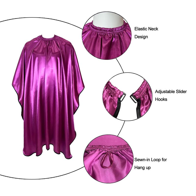 Pelocapa Salon Styling Capes for Clients, Hair Dye Cutting Capes with Elastic Hooks, Waterproof Light Weight Satin Sheen Styling Cape Barber Gown for Stylist, 63”*56”(Purple)