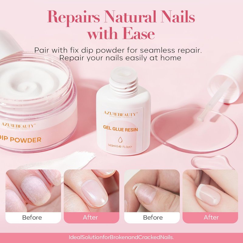 AzureBeauty Nail Repair Glue for Broken Cracked Split Weak Nails, Clear Quick Dry No UV Needed, Easy Application, Durable & Long-Lasting Fast Glue False Nails, Press On Nails